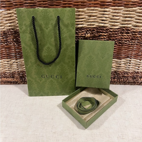 GUCCI Interlocking G Horsebit Web Print Silk Neck Bow In Brown NEW IN BOX - Picture 12 of 12